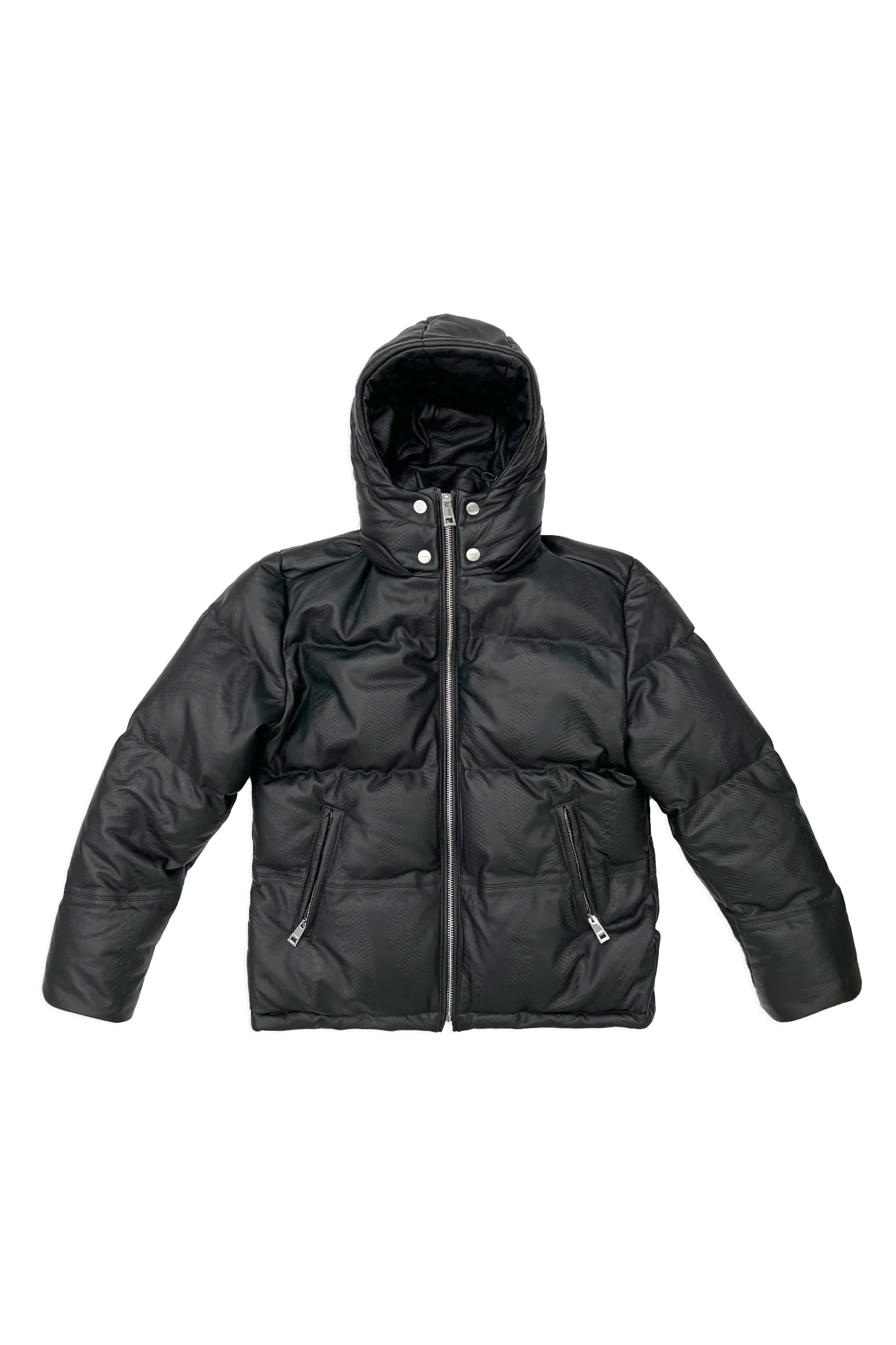 LEATHER PUFFER JACKET - Black Beauty
