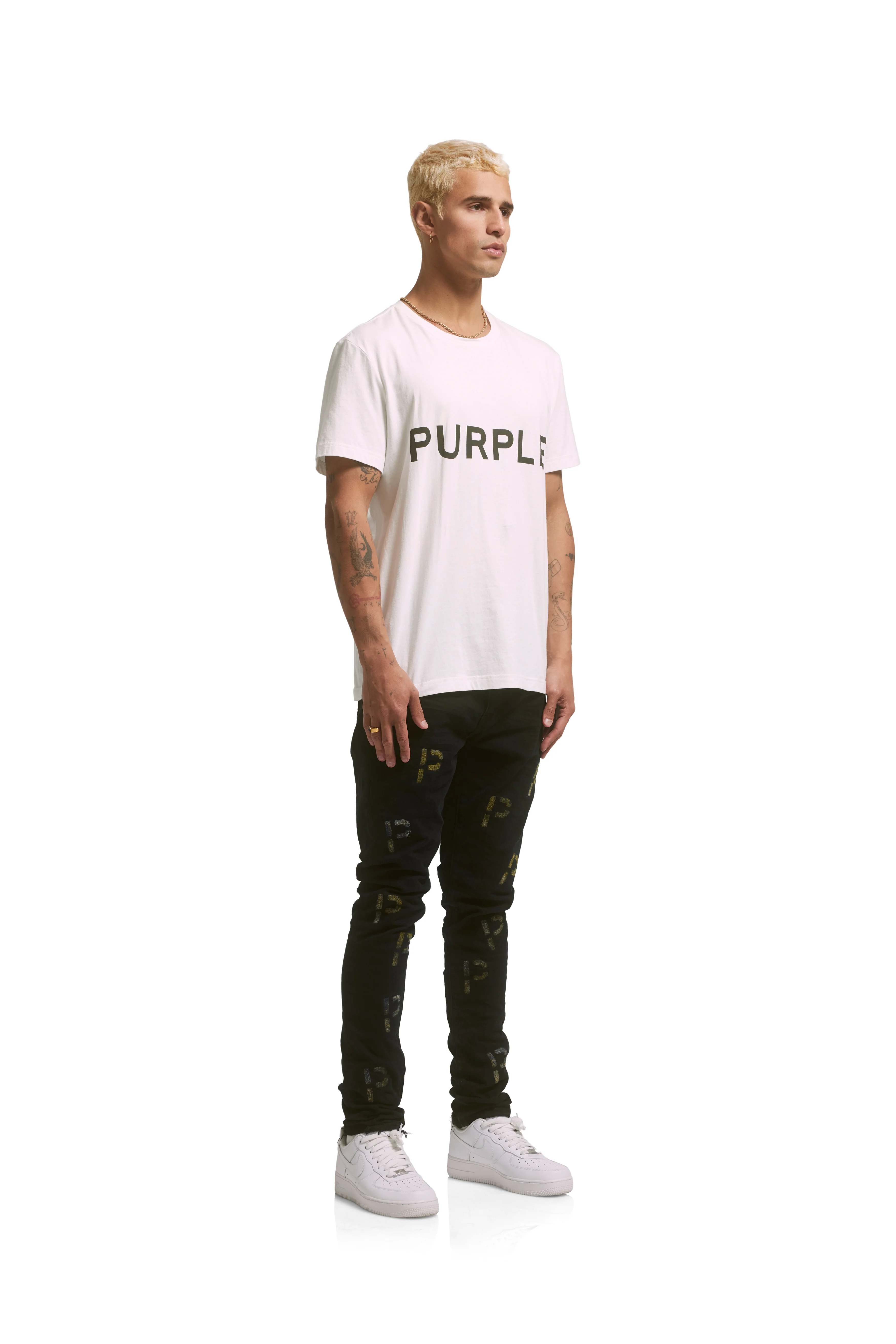 P001 LOW RISE SKINNY JEAN - Black Indigo Embroidery Punch P Plaid - Image 3