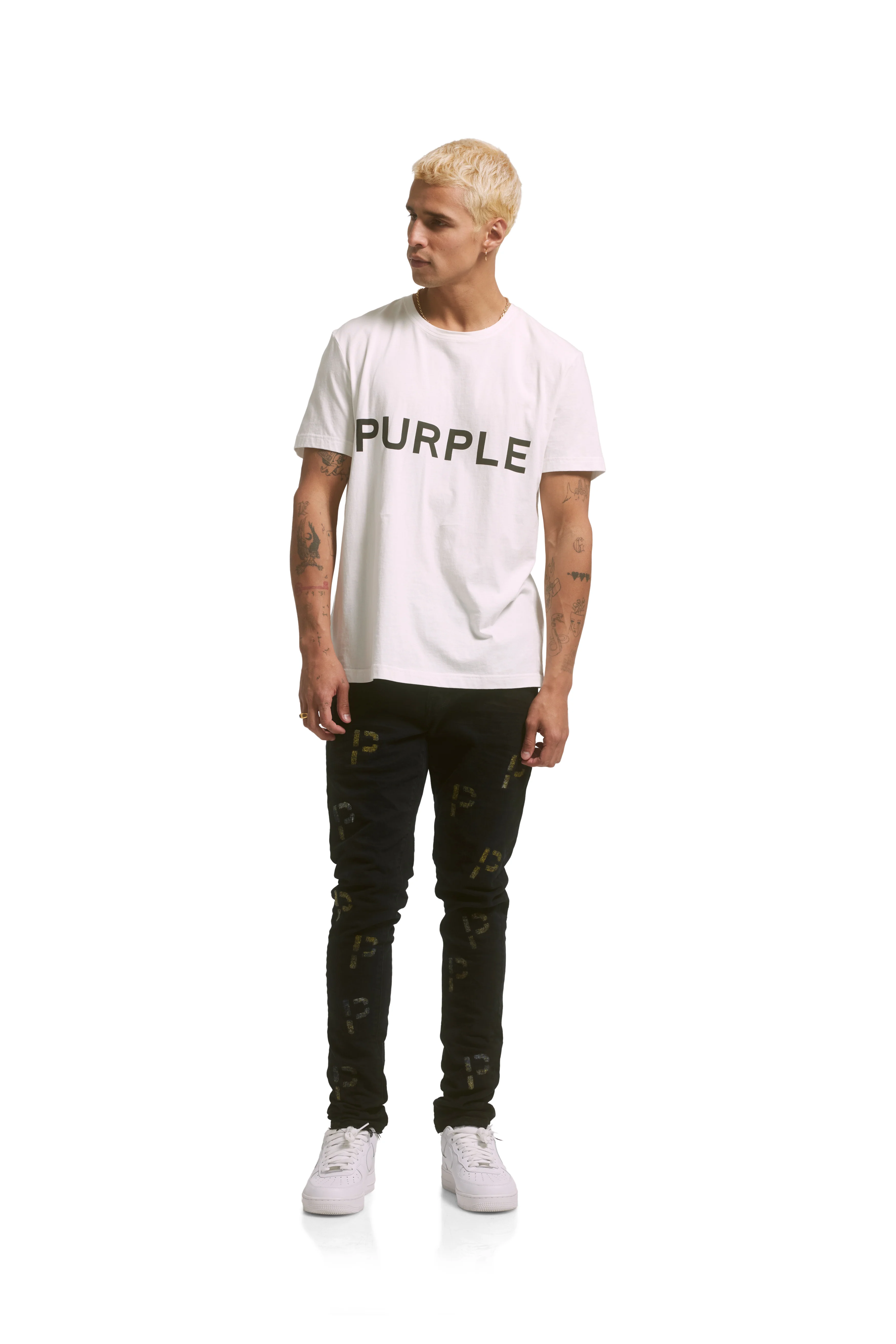P001 LOW RISE SKINNY JEAN - Black Indigo Embroidery Punch P Plaid - Image 4