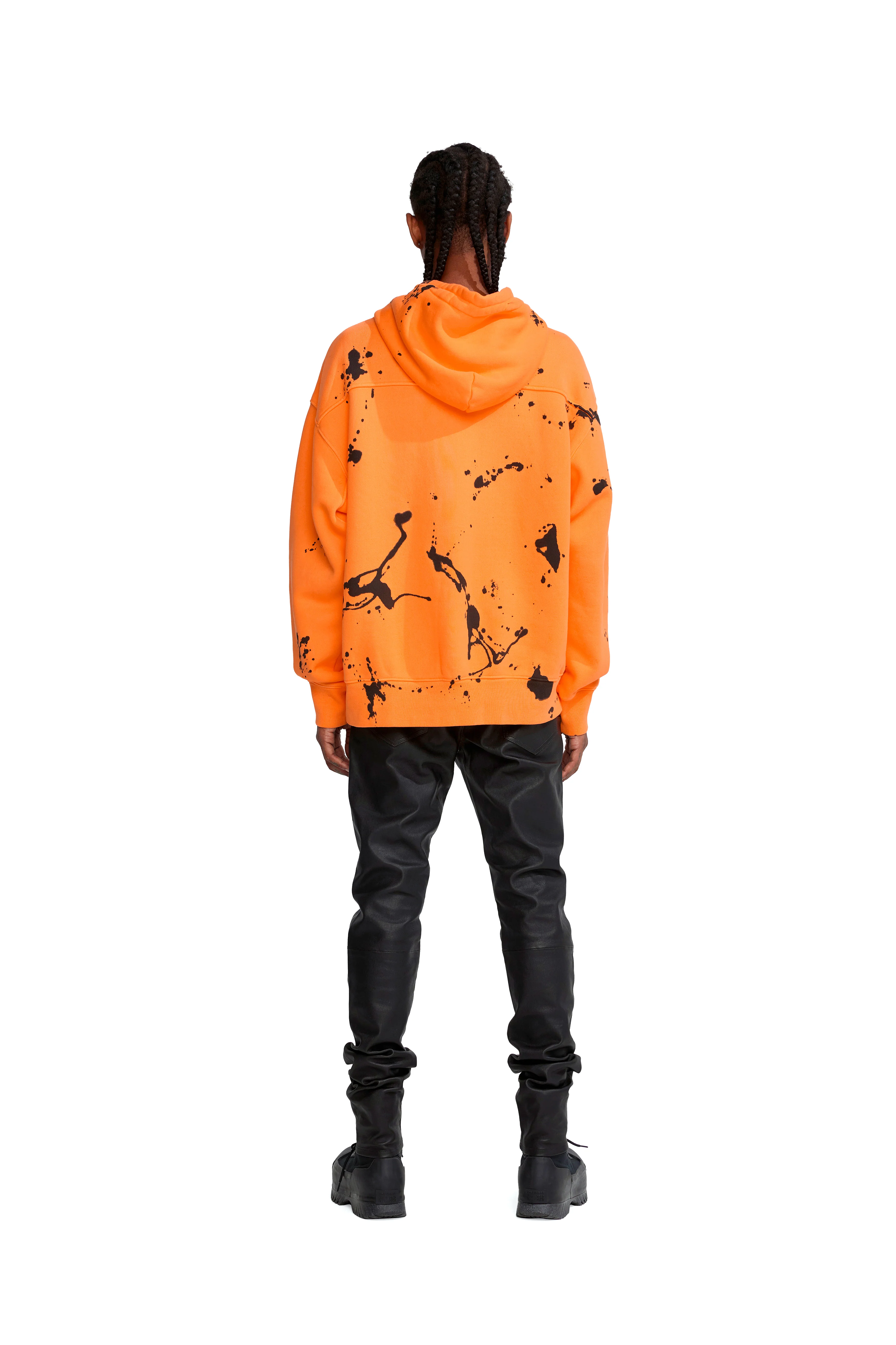 P420 OVERSIZED HOODIE - Black Paint on Neon Orange - Image 4