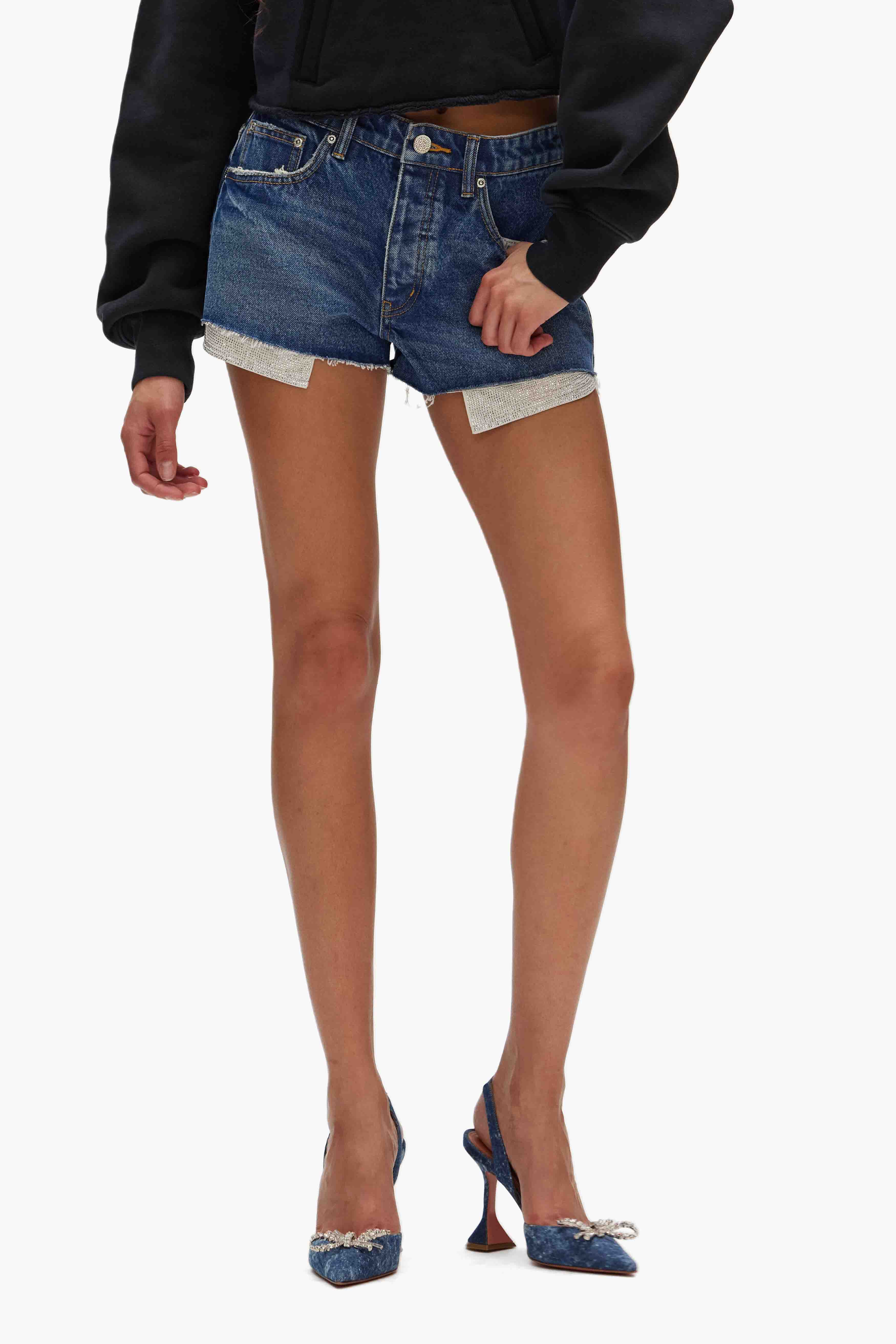Rhinestone Denim Shorts - Image 4